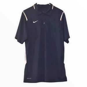 Nike Men Dri-FIT Activewear Navy Blue and White 4 Button Polo Shirt